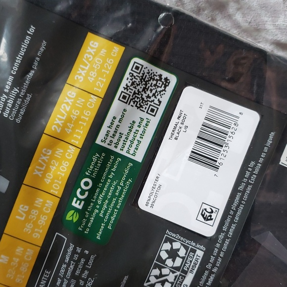 2nd ItemFRUIT OF THE LOOM NWT Men's BLACK Thermal Long John Bottoms Med OR Large - Picture 5 of 6